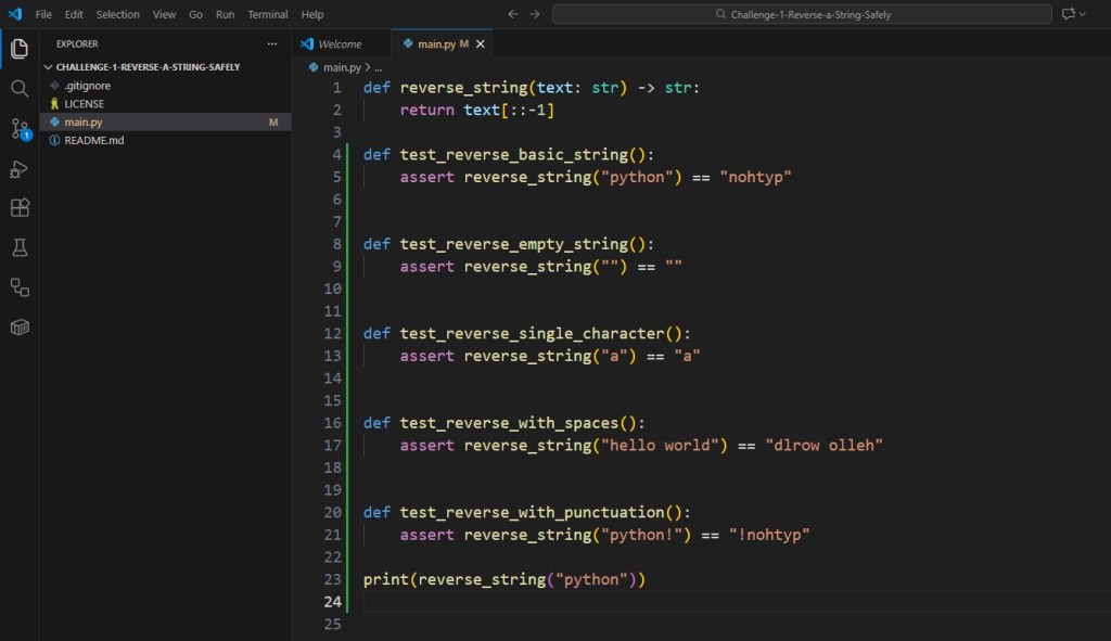 Python Challenge 1 Test Reverse a string safely