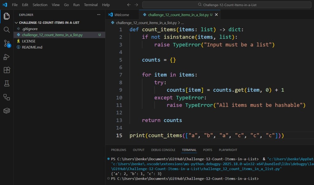 Python Challenge 12 Solution Count items in a list
