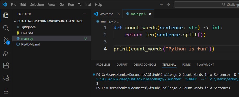 Python Challenge 2 Solution Count Words In A Sentence