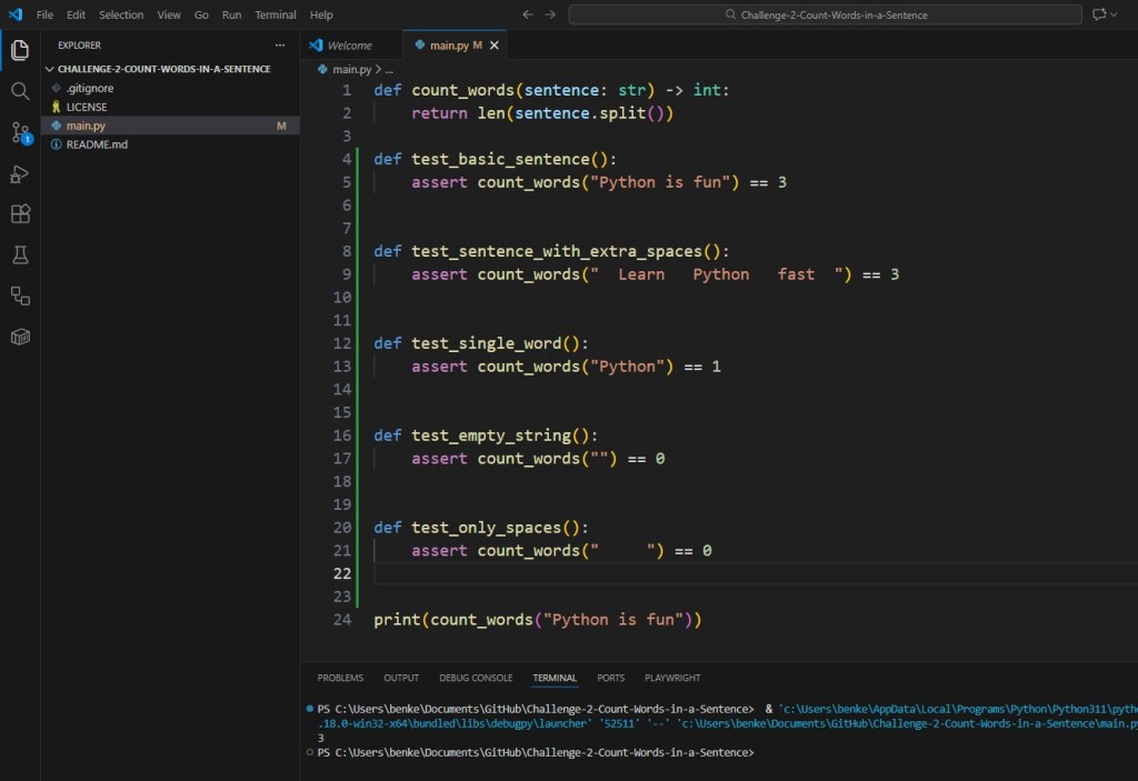 Python Challenge 2 Test Count Words In A Sentence