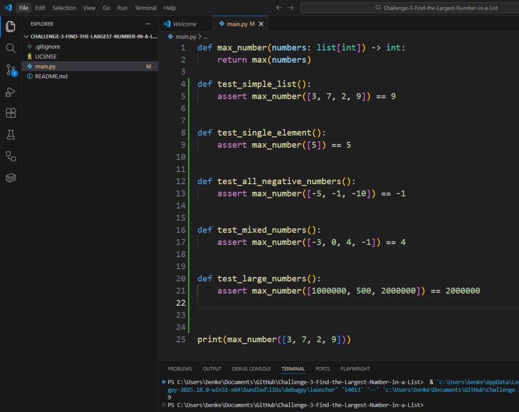 Python Challenge 3 Test Find the Largest Number in the List