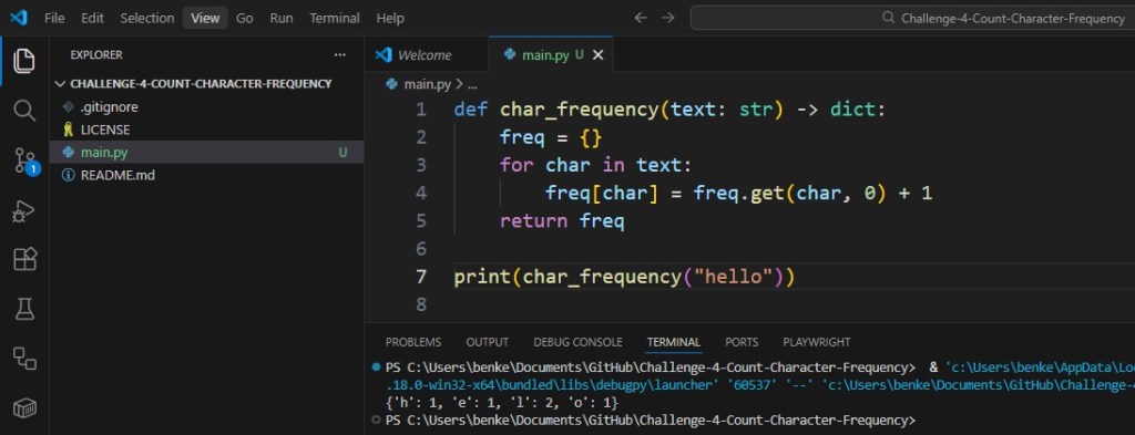 Python Challenge 4 Solution Count Character Frequency