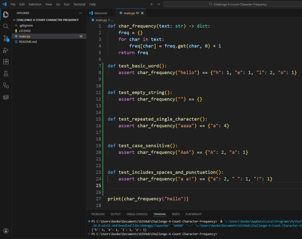Python Challenge 4 Test Count Character Frequency