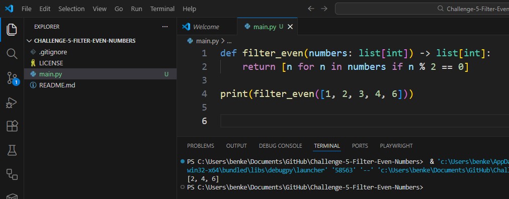 Python Challenge 5 Solution Filter Even Numbers