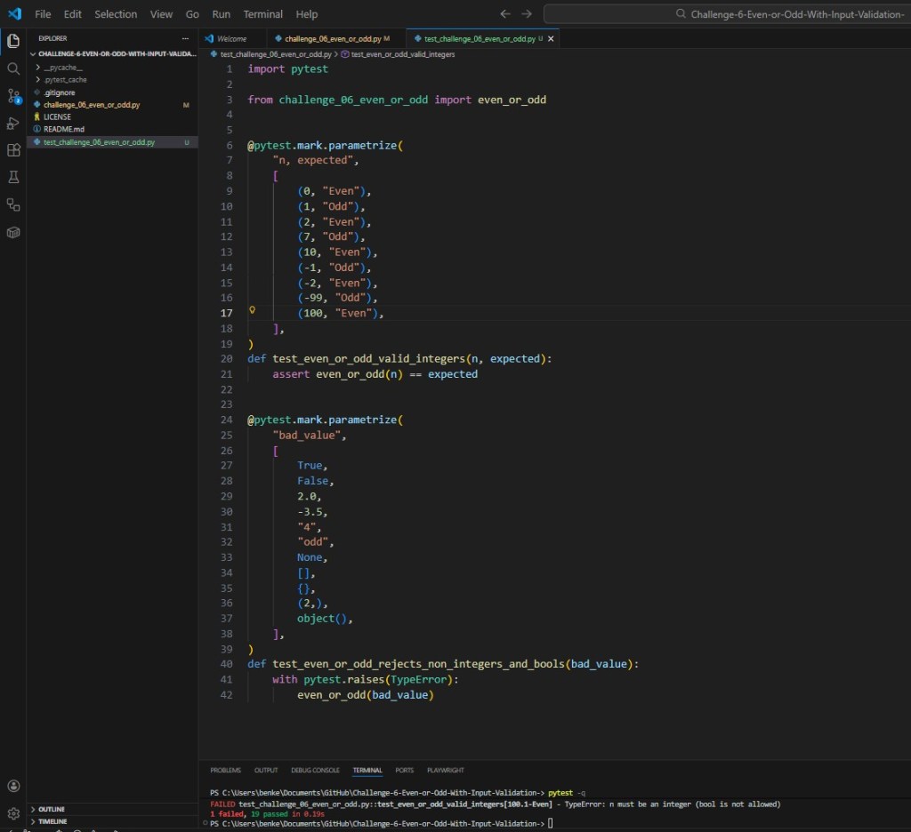 Python Challenge 6 Test Even or Odd (With Input Validation)
