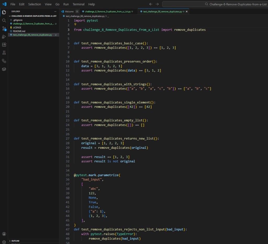 Python Challenge 8 Test Remove Duplicates From A List