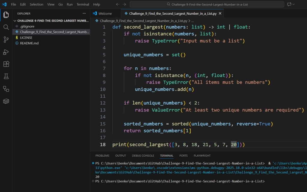 Python Challenge 9 Solution Find the Second Largest Number in a List