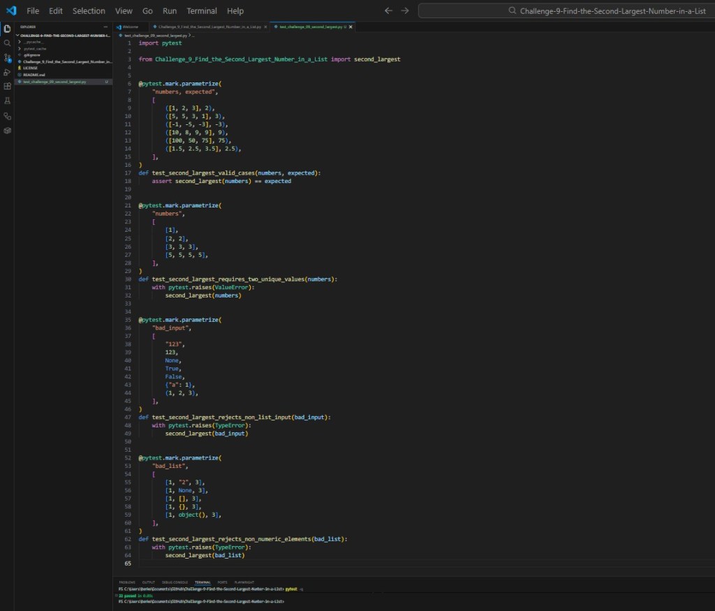 Python Challenge 9 Test Find the Second Largest Number in a List